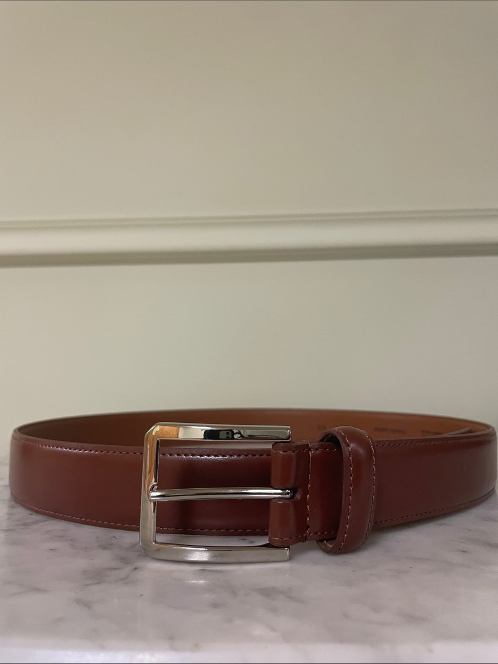 LEJON Men's Brown Leather Belt with Silver Buckle - Size 40